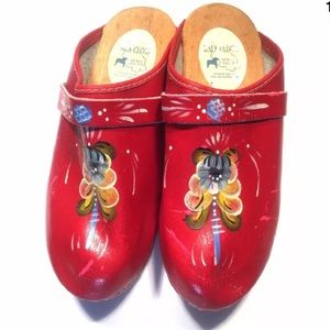 Swedish Handpainted Wooden Red Clogs